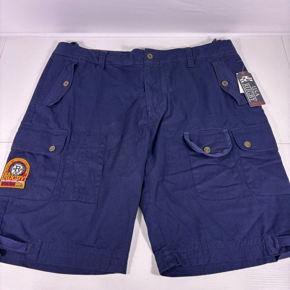 NWT USA Rugby Cargo Shorts Navy Blue Utility Pockets Men’s Size 42 T7